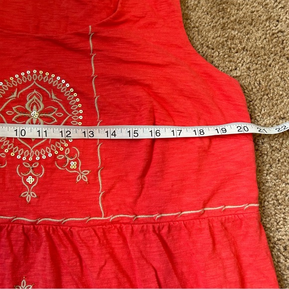 J Jill Maxi Dress 1X Tiered Embroidered Beaded Coral Beach Casual Cruise Boho - Picture 15 of 16